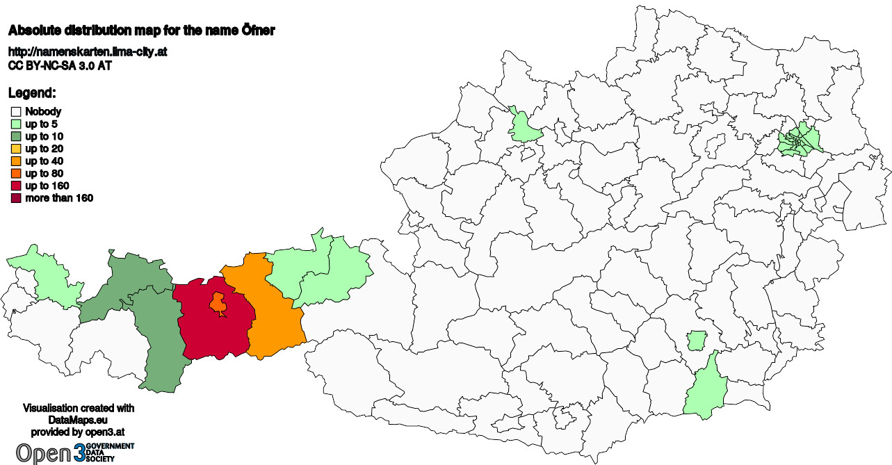 Absolute Distribution maps for surname Öfner