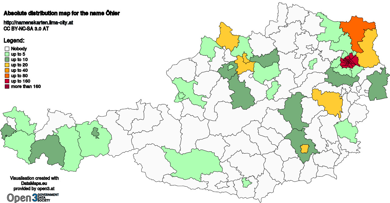 Absolute Distribution maps for surname Öhler