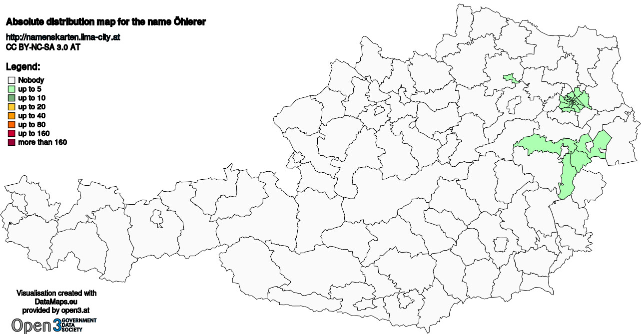 Absolute Distribution maps for surname Öhlerer