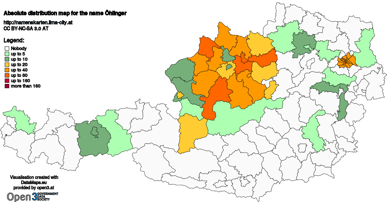 Absolute Distribution maps for surname Öhlinger