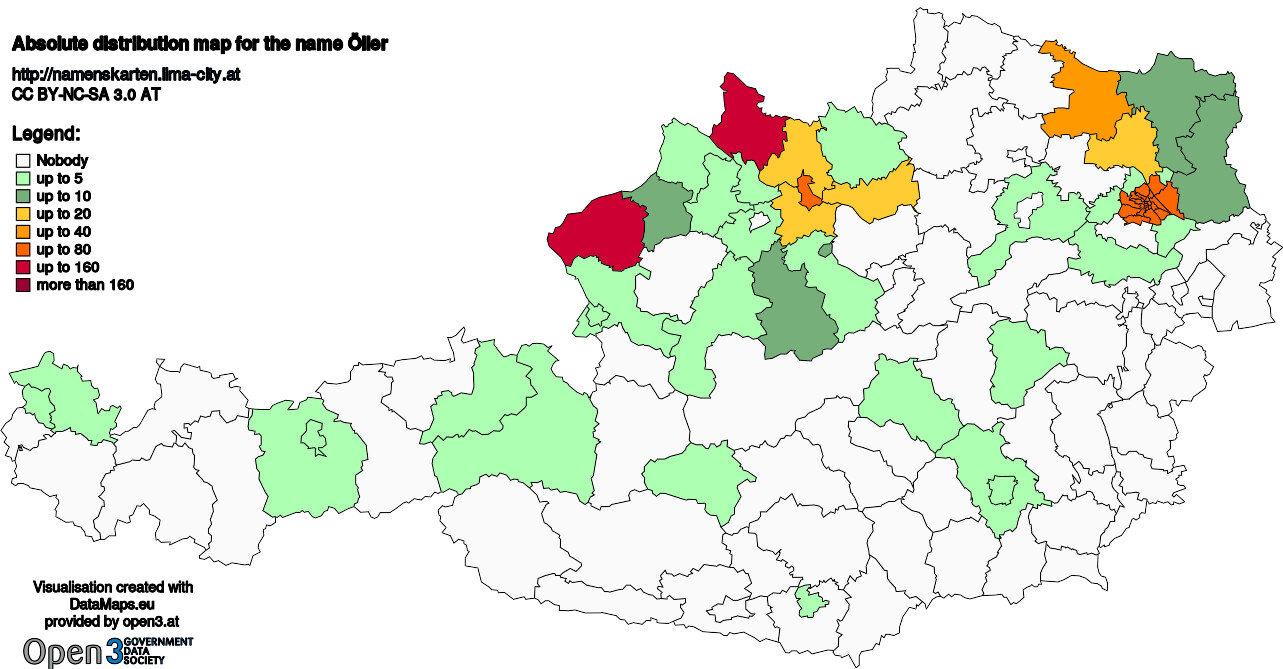 Absolute Distribution maps for surname Öller