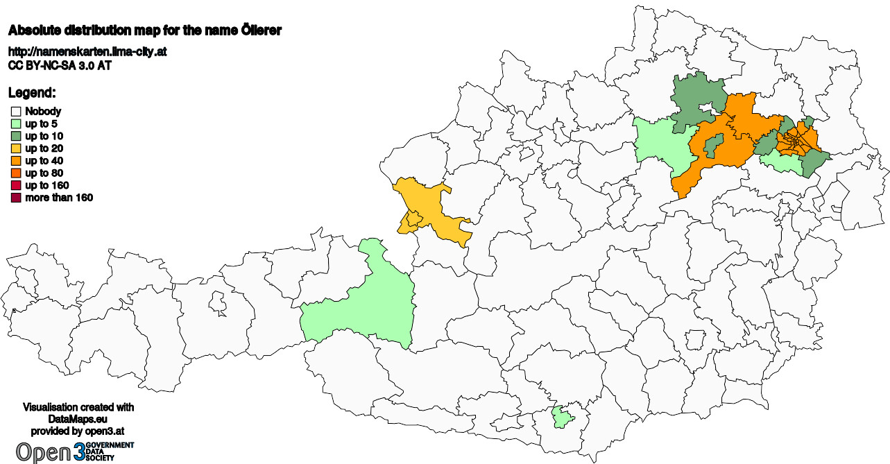 Absolute Distribution maps for surname Öllerer