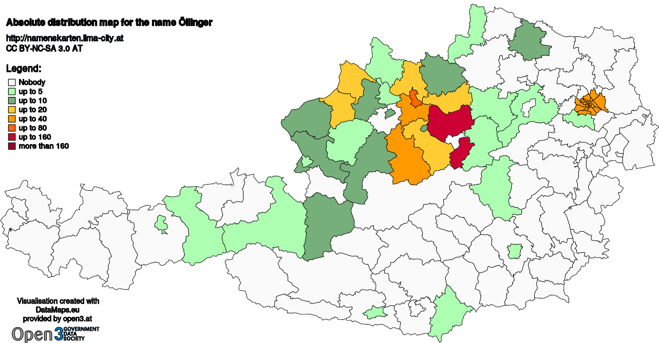 Absolute Distribution maps for surname Öllinger