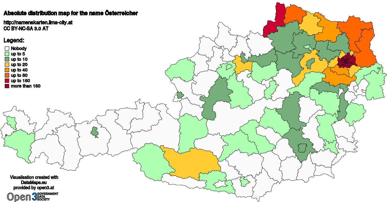 Absolute Distribution maps for surname Österreicher