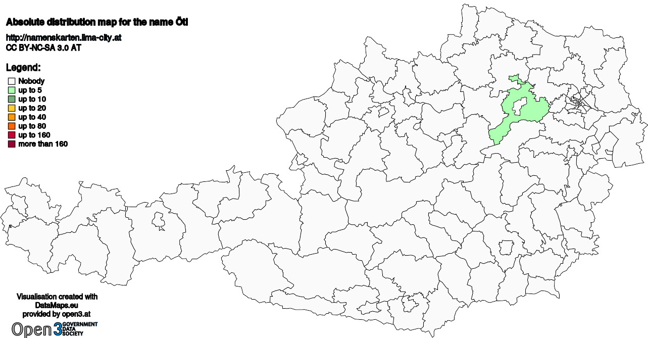 Absolute Distribution maps for surname Ötl