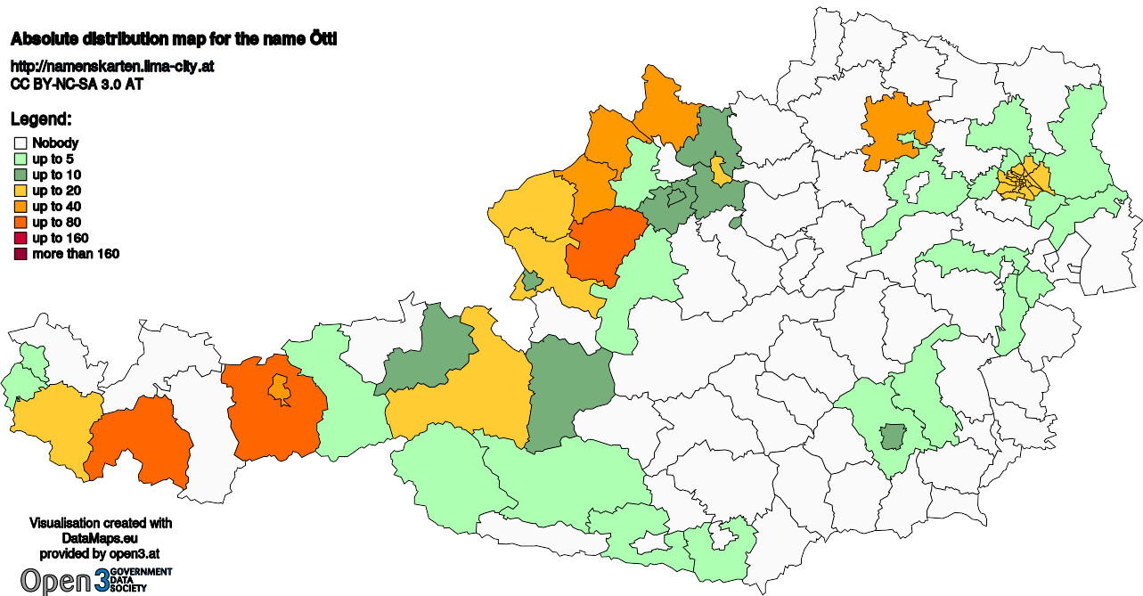 Absolute Distribution maps for surname Öttl