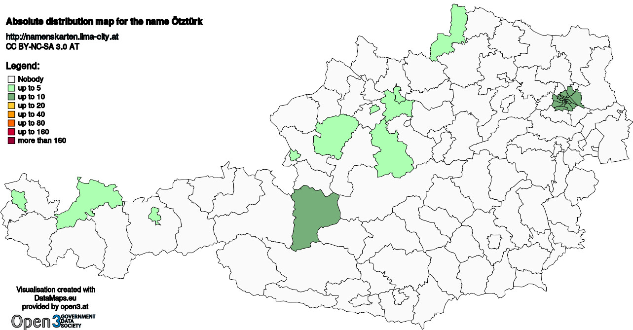 Absolute Distribution maps for surname Ötztürk