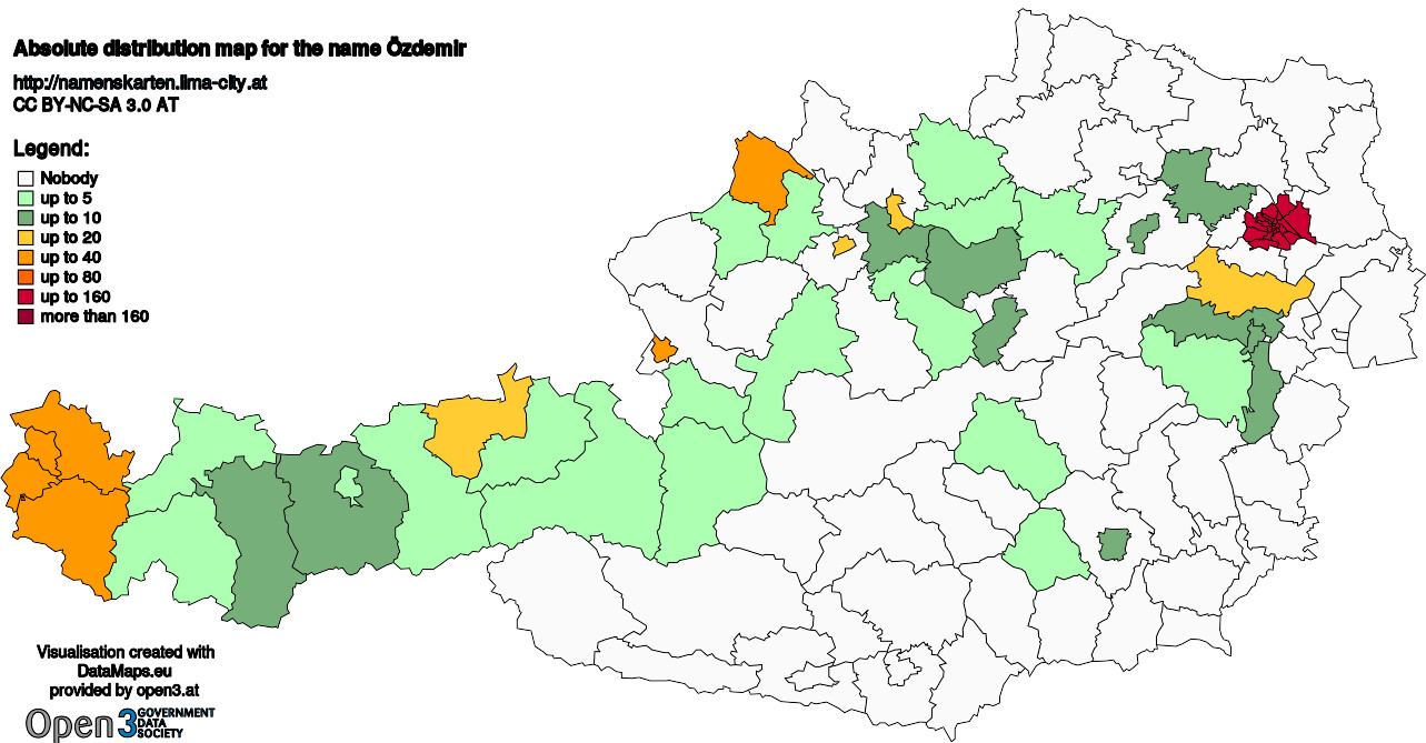 Absolute Distribution maps for surname Özdemir