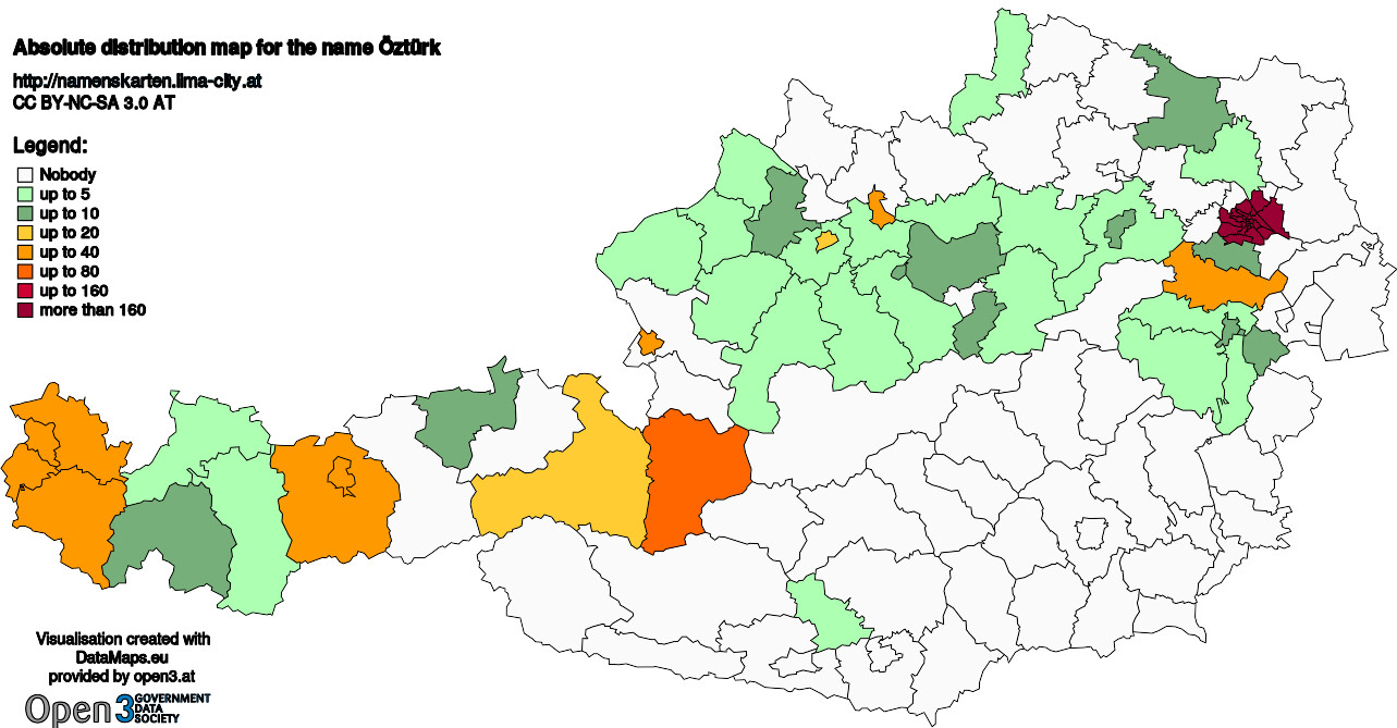 Absolute Distribution maps for surname Öztürk