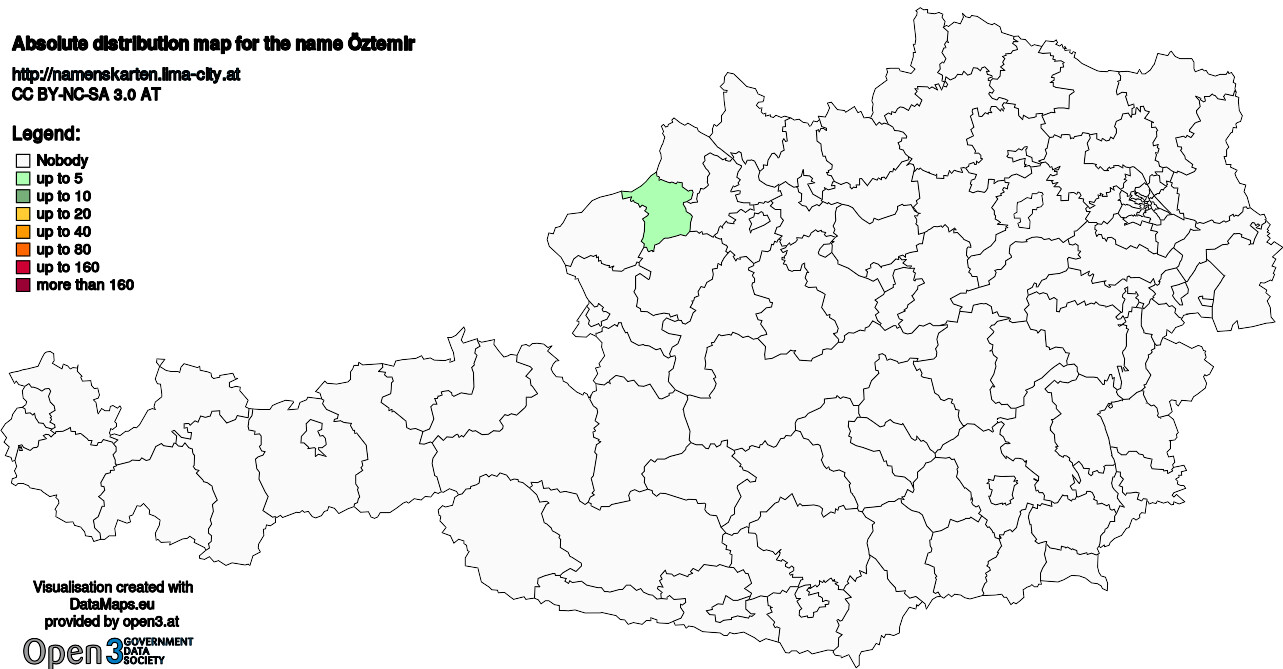 Absolute Distribution maps for surname Öztemir