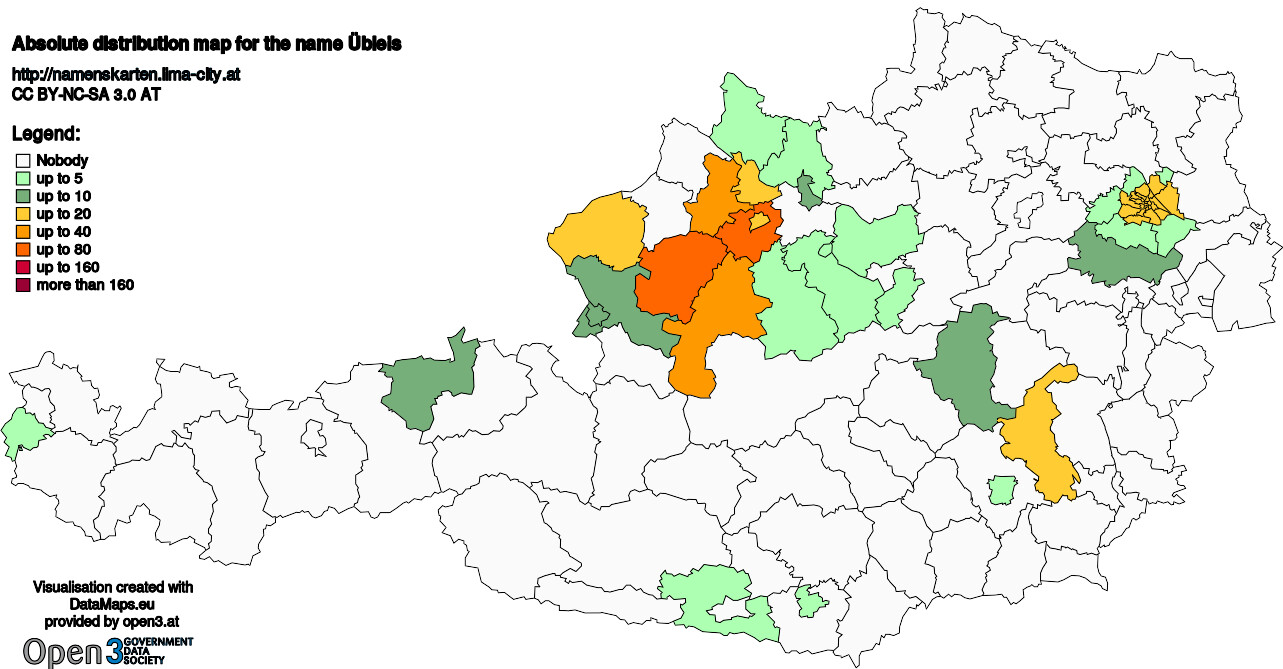 Absolute Distribution maps for surname Übleis