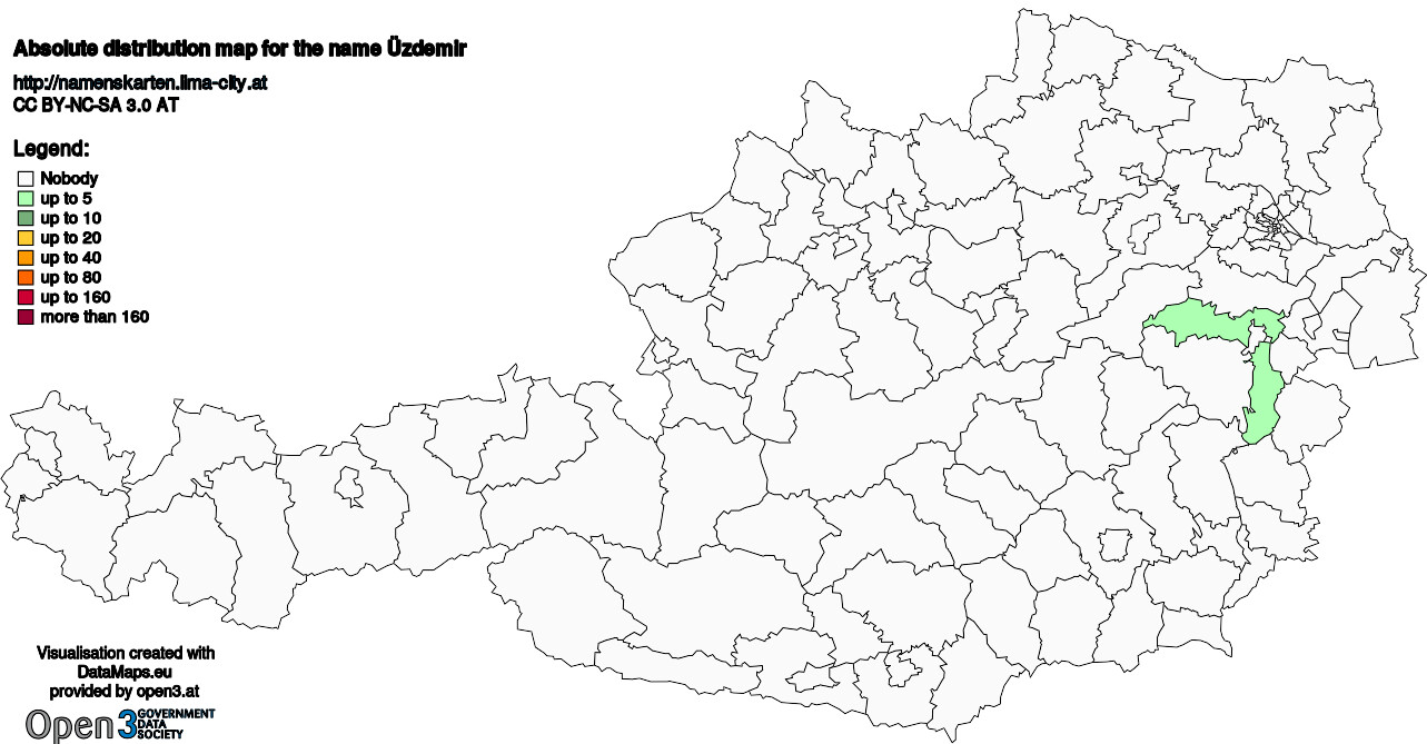 Absolute Distribution maps for surname Üzdemir