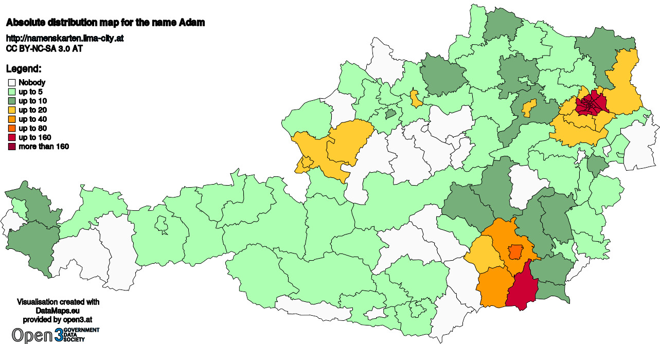 Absolute Distribution maps for surname Adam