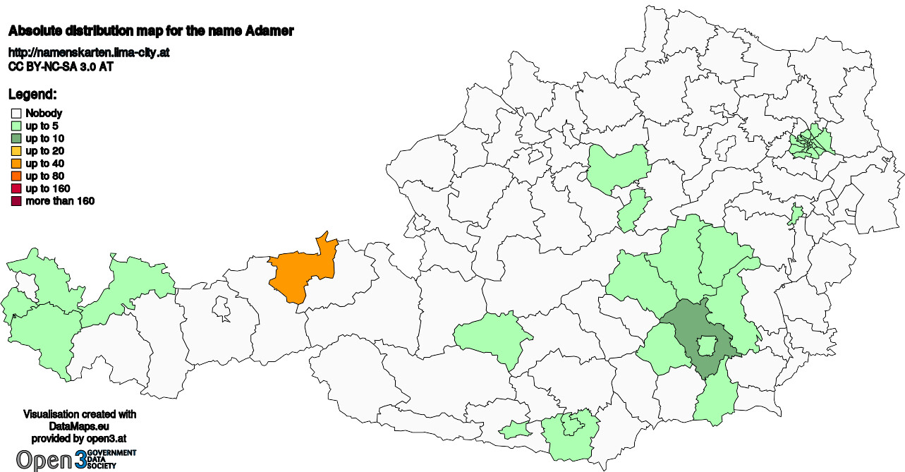 Absolute Distribution maps for surname Adamer