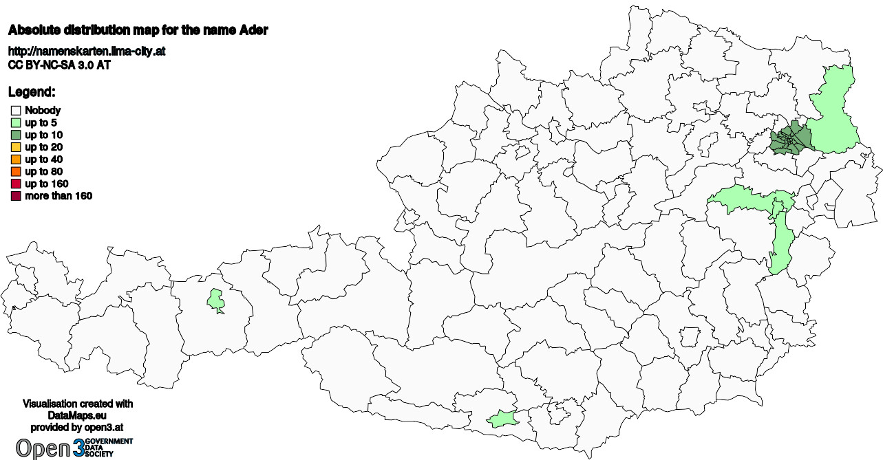 Absolute Distribution maps for surname Ader