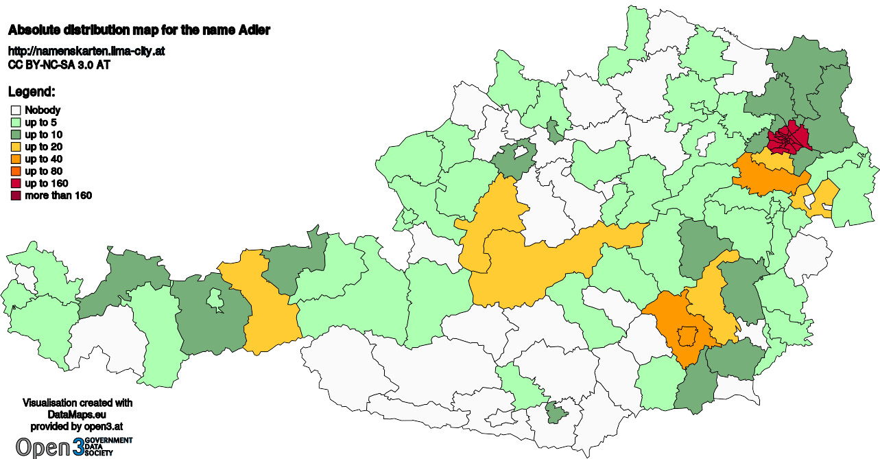 Absolute Distribution maps for surname Adler