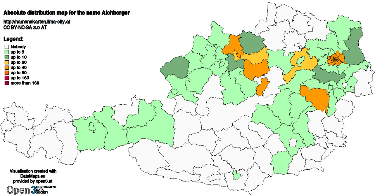 Absolute Distribution maps for surname Aichberger