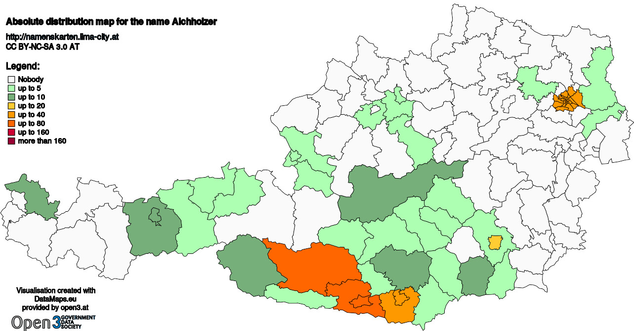 Absolute Distribution maps for surname Aichholzer