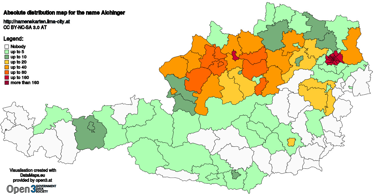 Absolute Distribution maps for surname Aichinger