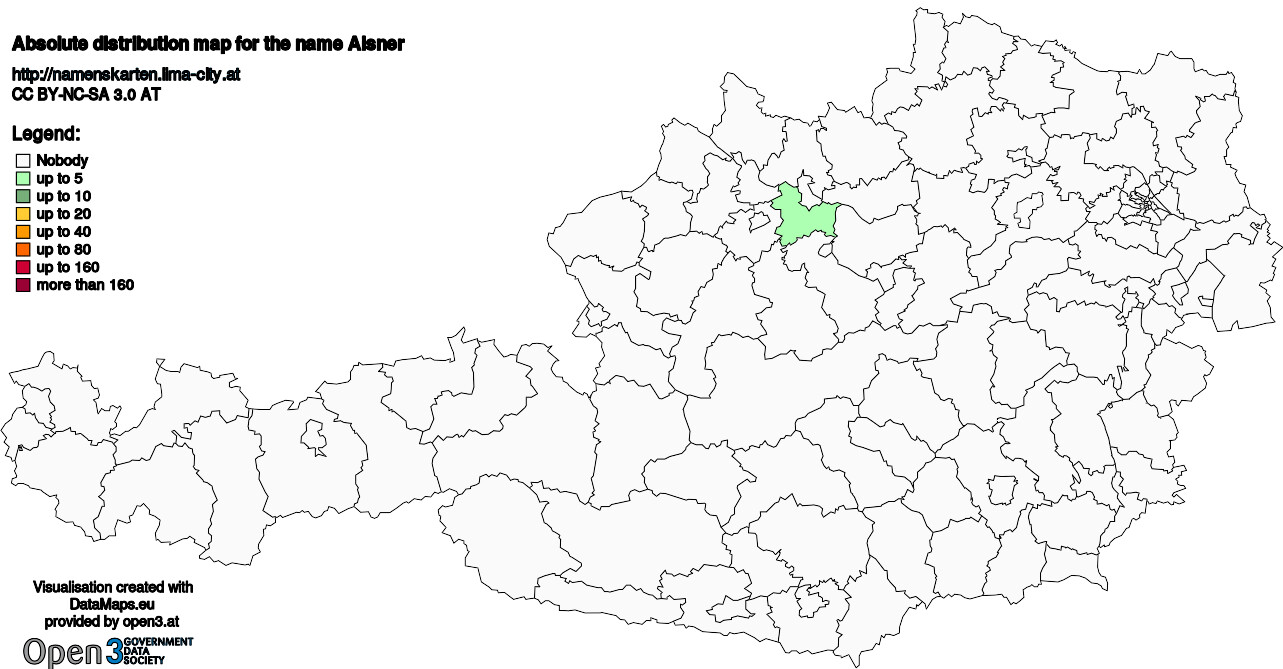 Absolute Distribution maps for surname Aisner