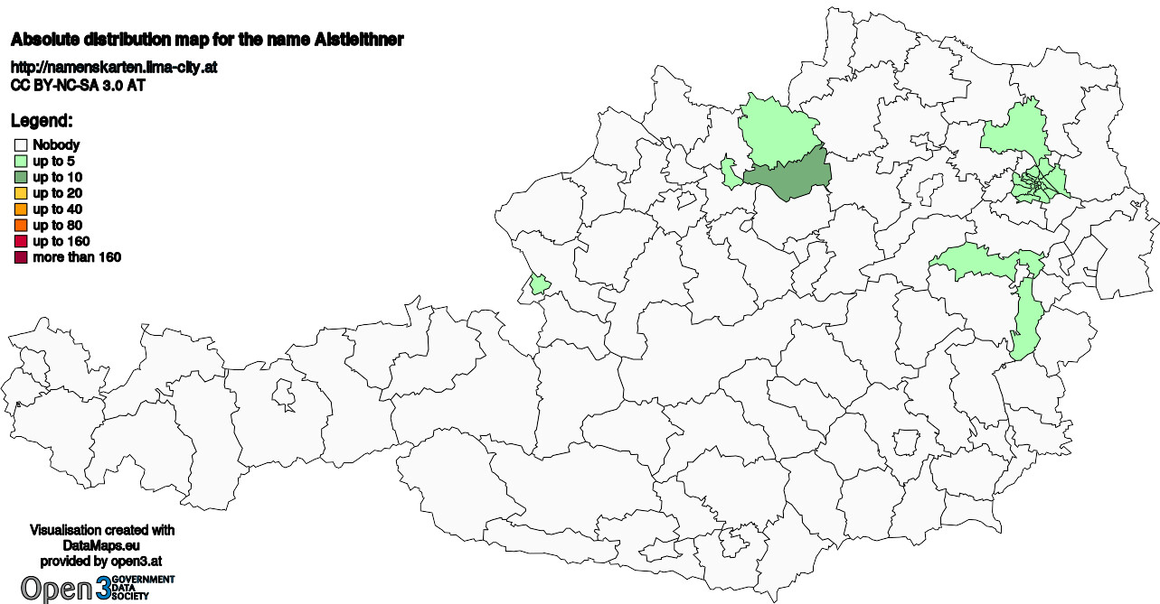 Absolute Distribution maps for surname Aistleithner