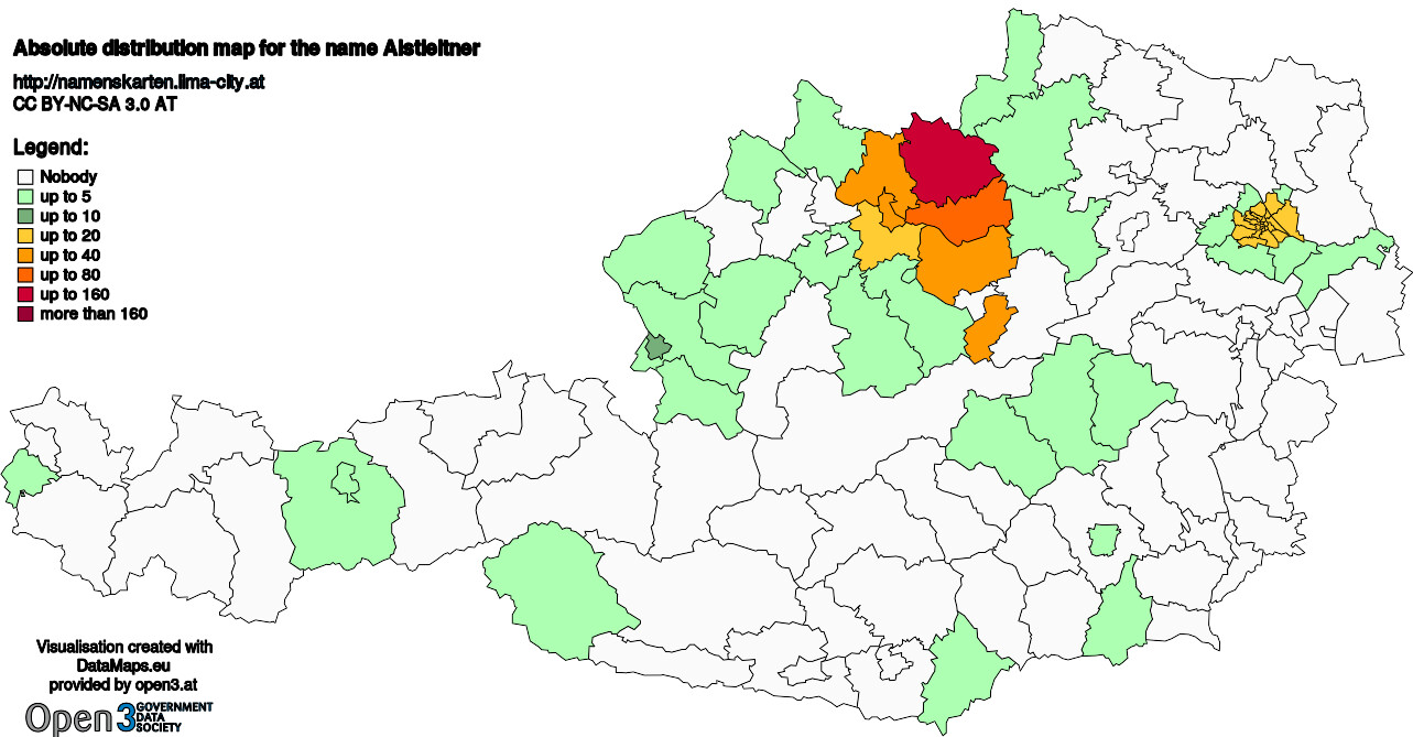 Absolute Distribution maps for surname Aistleitner