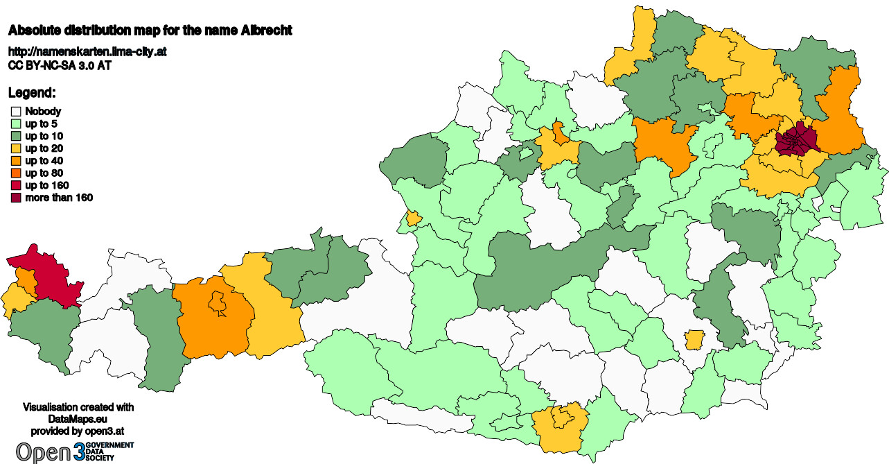 Absolute Distribution maps for surname Albrecht