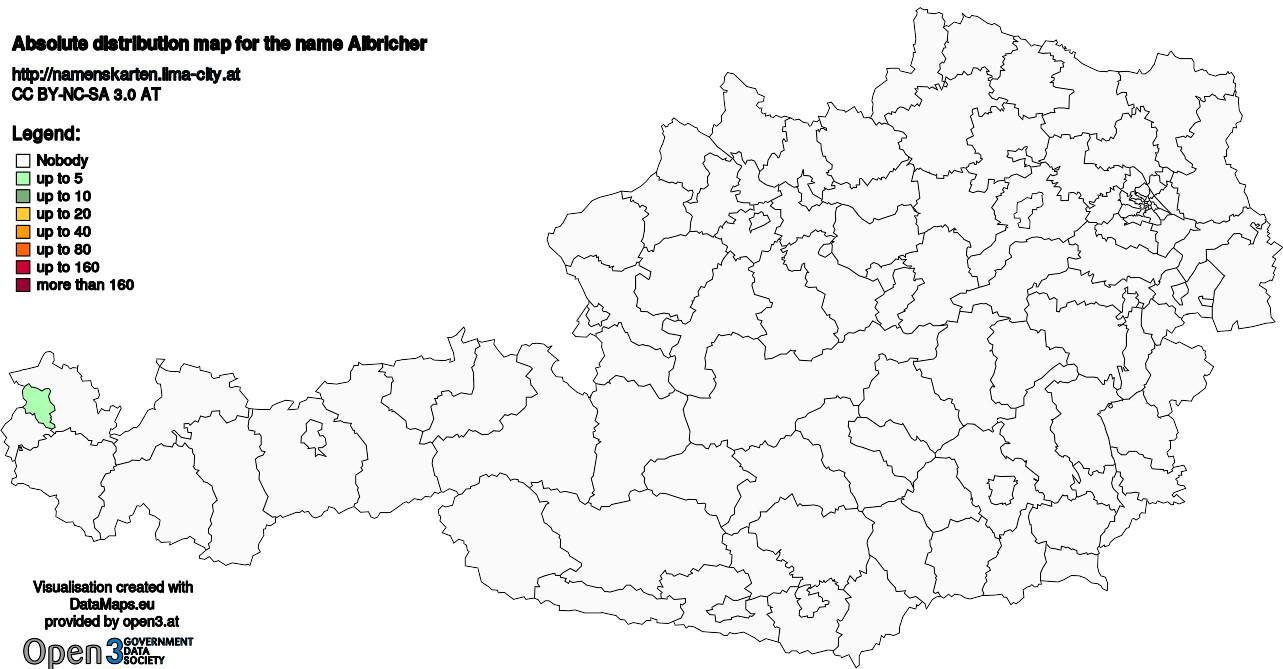Absolute Distribution maps for surname Albricher