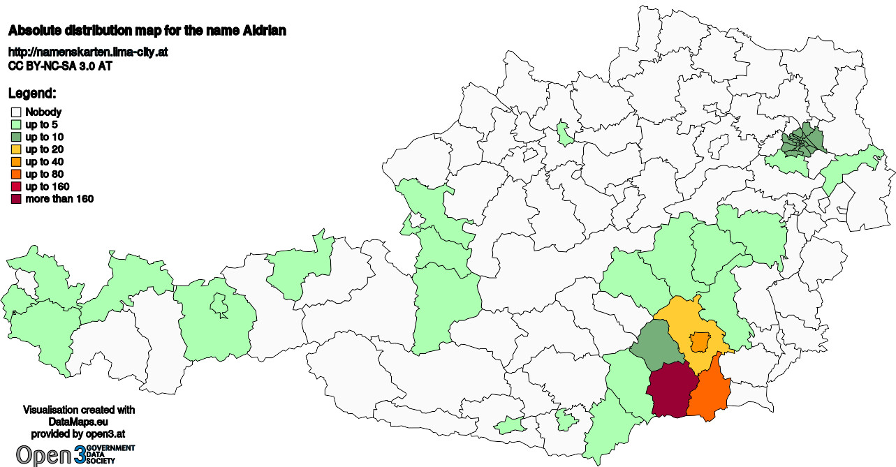 Absolute Distribution maps for surname Aldrian