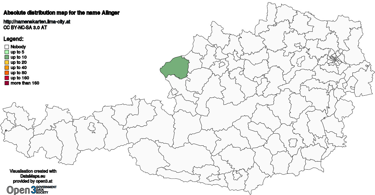 Absolute Distribution maps for surname Alinger