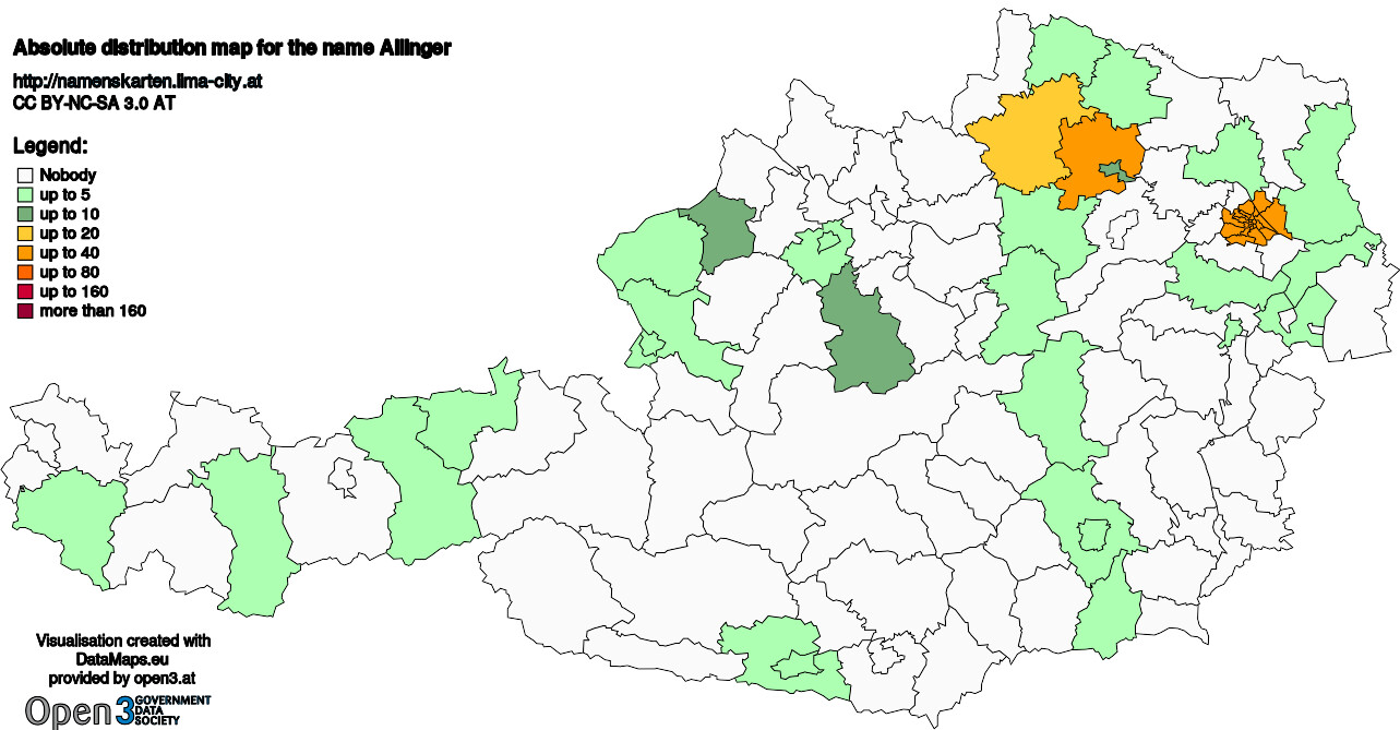 Absolute Distribution maps for surname Allinger