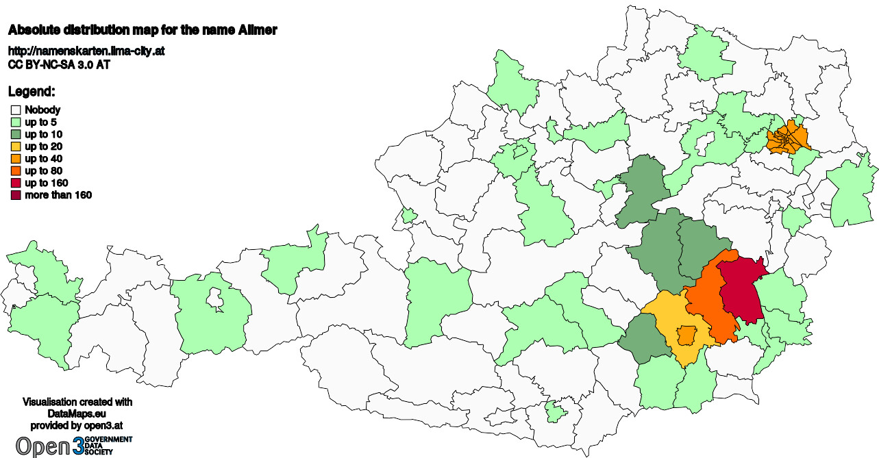 Absolute Distribution maps for surname Allmer