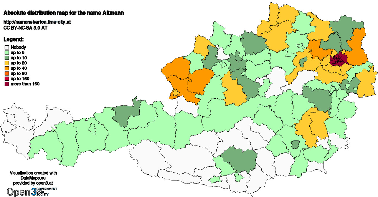 Absolute Distribution maps for surname Altmann