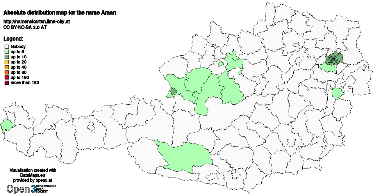 Absolute Distribution maps for surname Aman