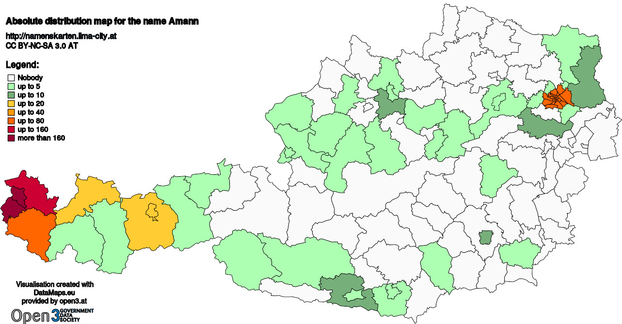 Absolute Distribution maps for surname Amann