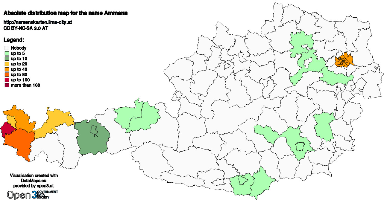 Absolute Distribution maps for surname Ammann