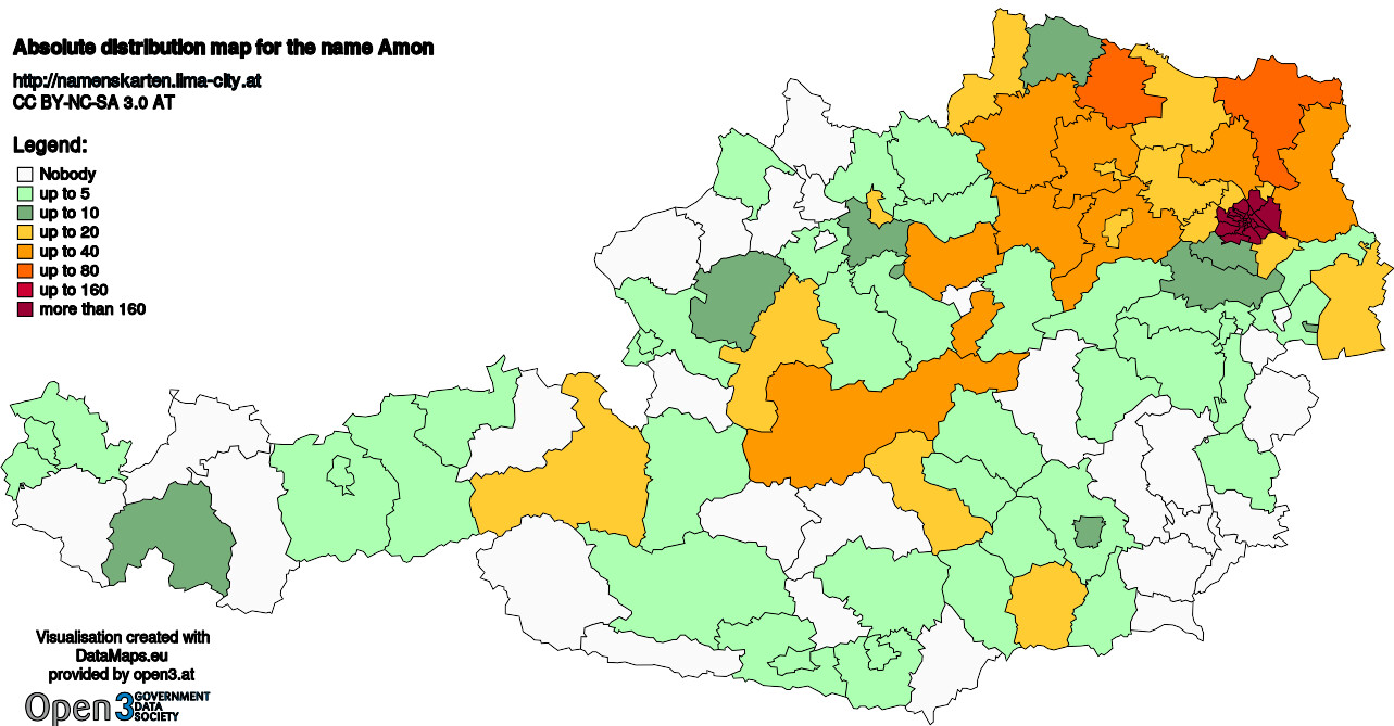 Absolute Distribution maps for surname Amon