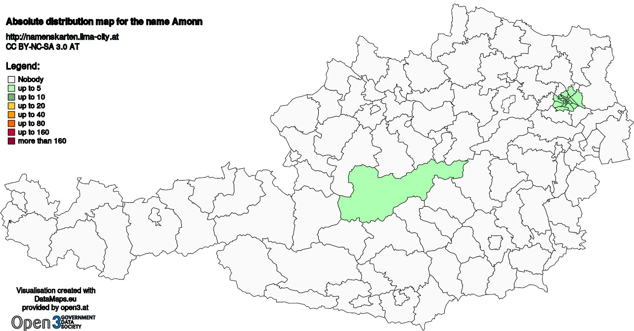 Absolute Distribution maps for surname Amonn