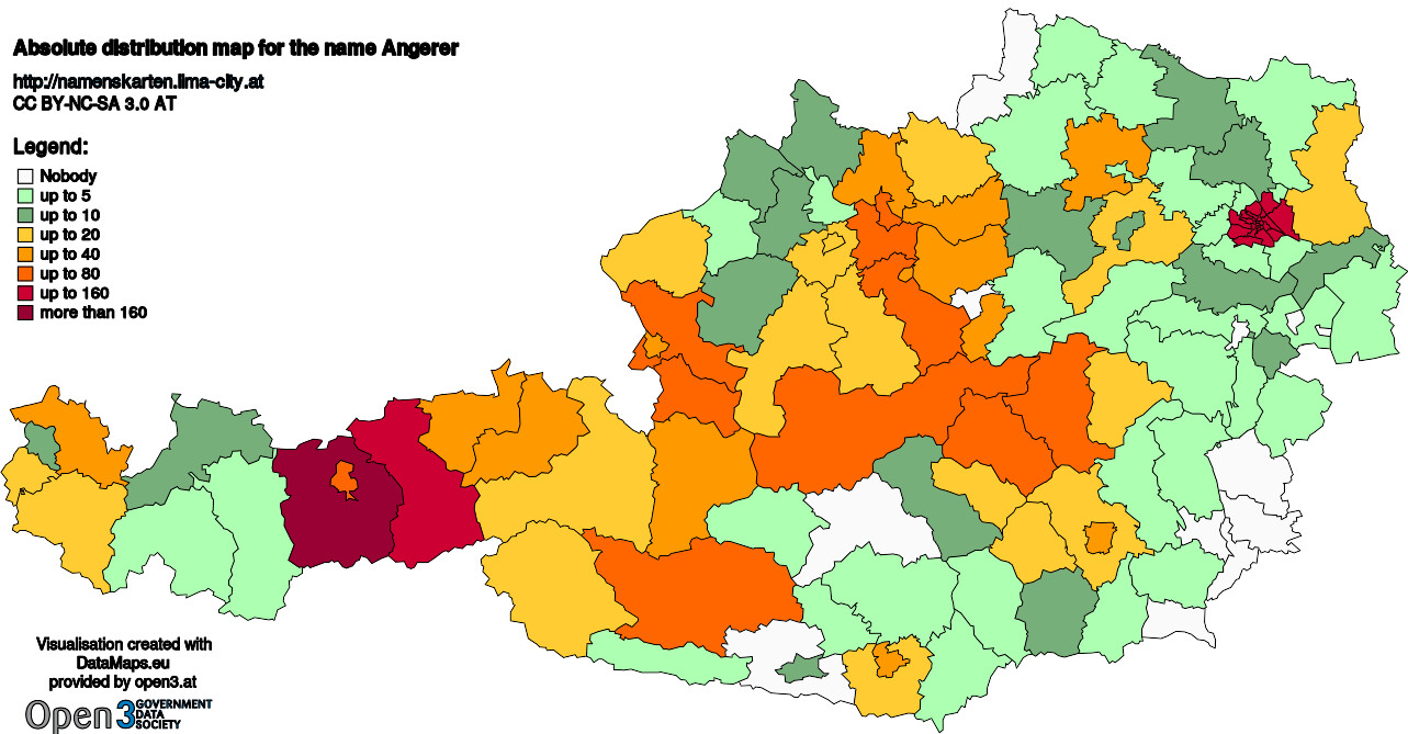 Absolute Distribution maps for surname Angerer