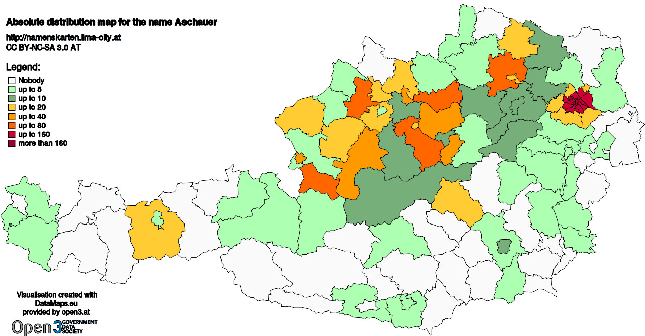 Absolute Distribution maps for surname Aschauer