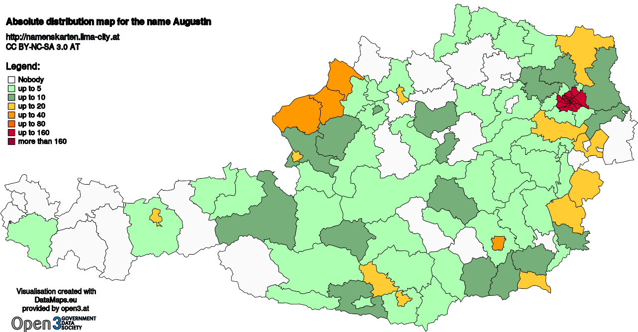 Absolute Distribution maps for surname Augustin