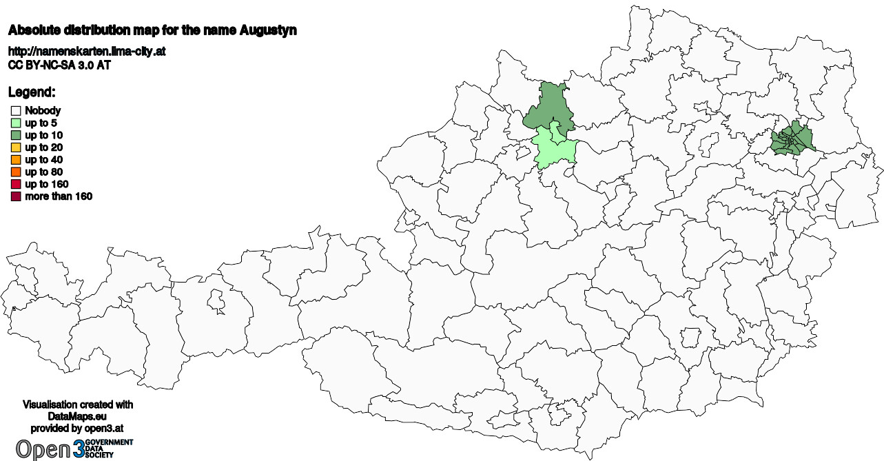 Absolute Distribution maps for surname Augustyn