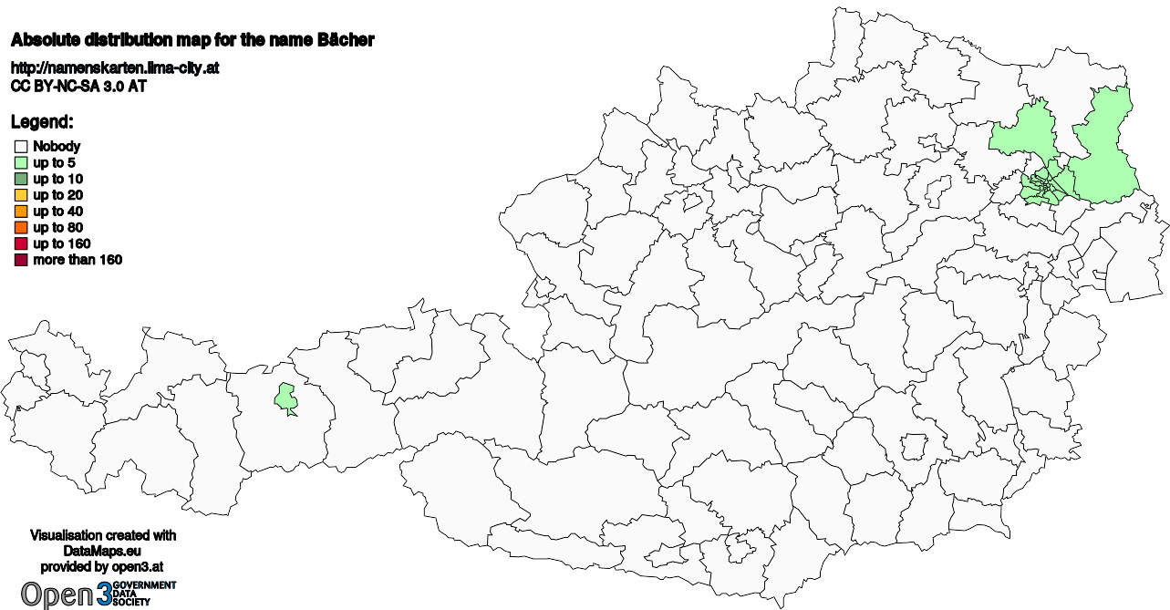 Absolute Distribution maps for surname Bächer