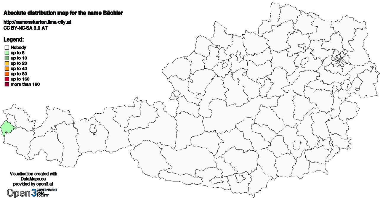 Absolute Distribution maps for surname Bächler