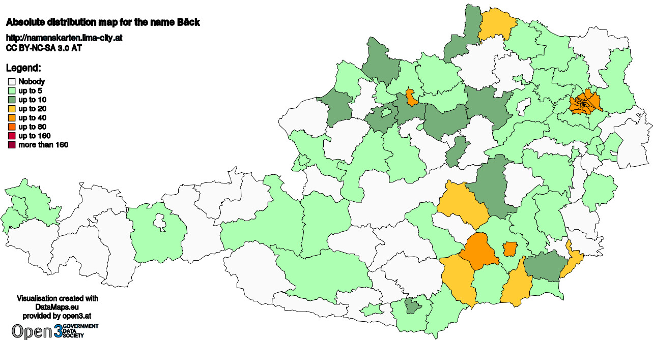 Absolute Distribution maps for surname Bäck