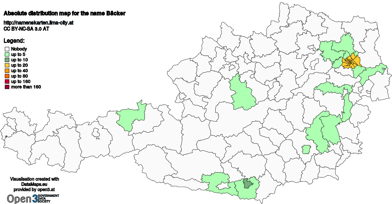 Absolute Distribution maps for surname Bäcker