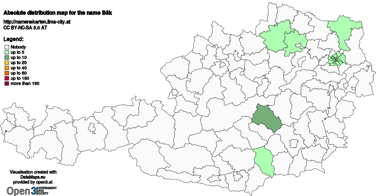 Absolute Distribution maps for surname Bäk