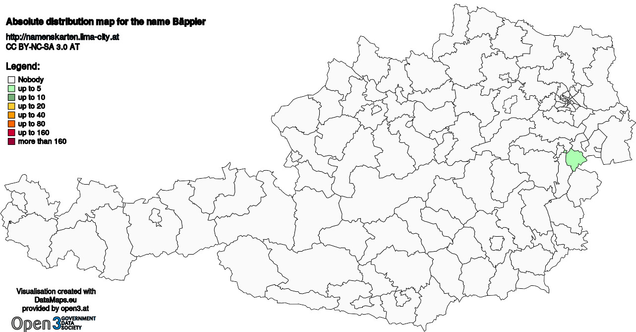 Absolute Distribution maps for surname Bäppler