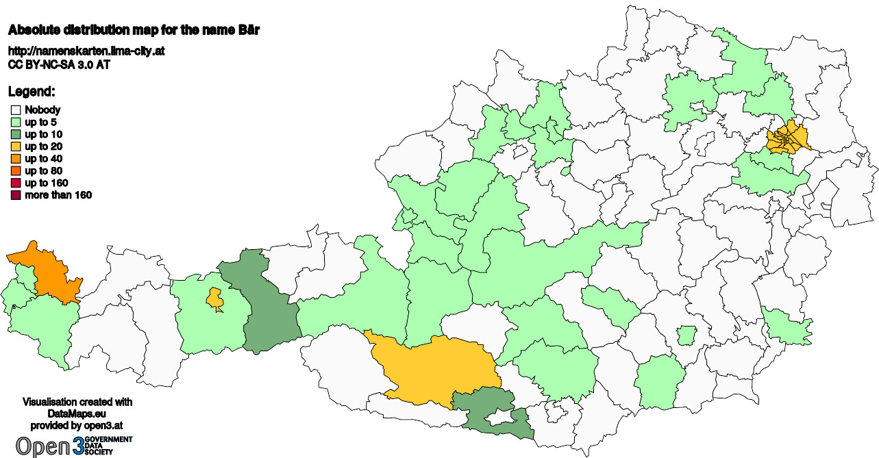 Absolute Distribution maps for surname Bär