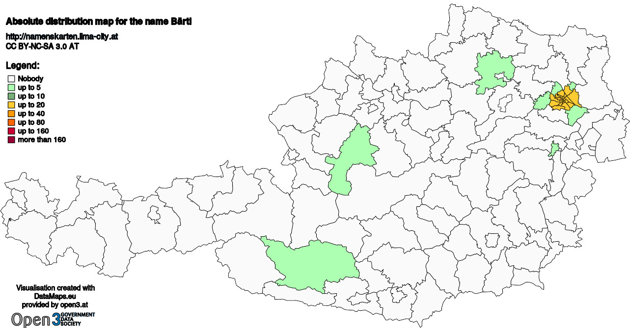 Absolute Distribution maps for surname Bärtl